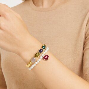 Nordstrom Melrose & Market Multi-Stone & Pearl Stretch Bracelet Set NWT